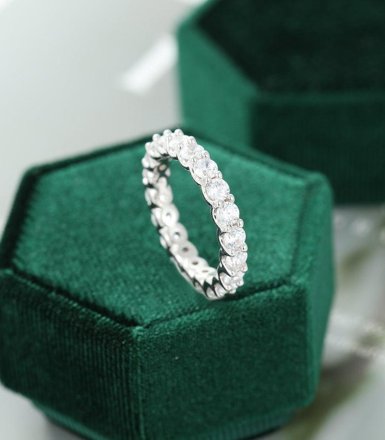1 CT Round Cut Diamond 925 Sterling Silver Full Eternity Wedding Band Ring