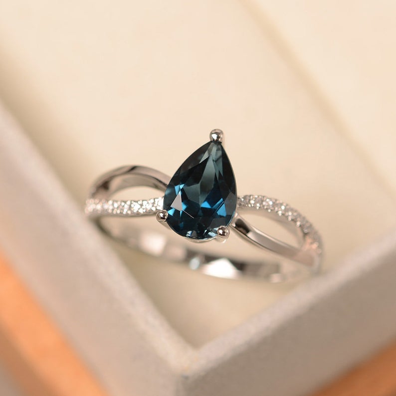 1.50 Ct Pear Cut London Blue Topaz 925 Sterling Silver Infinity Promise Gift Ring For Her