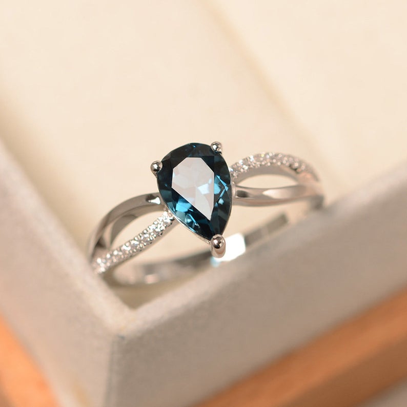 1.50 Ct Pear Cut London Blue Topaz 925 Sterling Silver Infinity Promise Gift Ring For Her