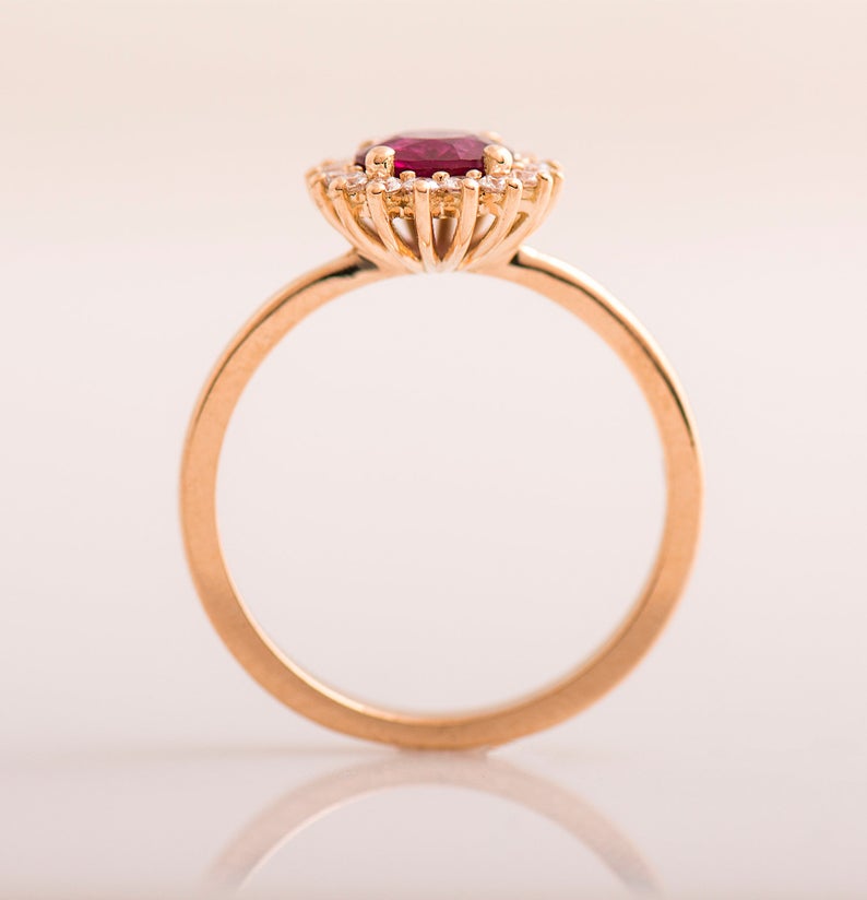 1 CT Round Cut Pink Ruby Diamond Rose Gold Over On 925 Sterling Silver Flower Halo Engagement Ring