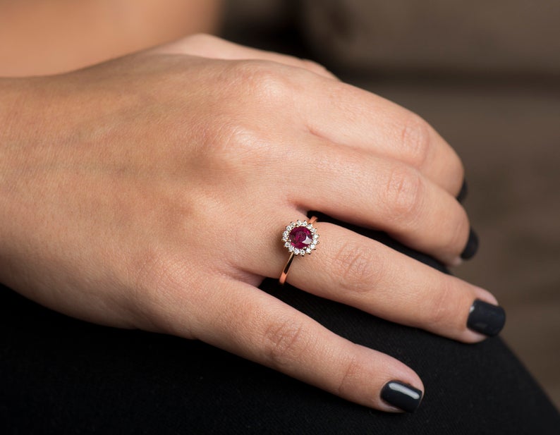 1 CT Round Cut Pink Ruby Diamond Rose Gold Over On 925 Sterling Silver Flower Halo Engagement Ring