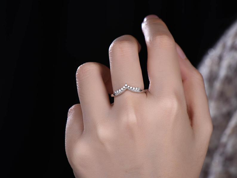 0.75 Ct Round Cut Diamond  V shape Curved Wedding Band Ring In 925 Sterling Silver