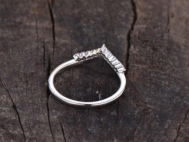 0.75 Ct Round Cut Diamond  V shape Curved Wedding Band Ring In 925 Sterling Silver