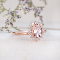1 CT Oval Cut Morganite Diamond Rose Gold Over On 925 Sterling Silver Halo Wedding Ring