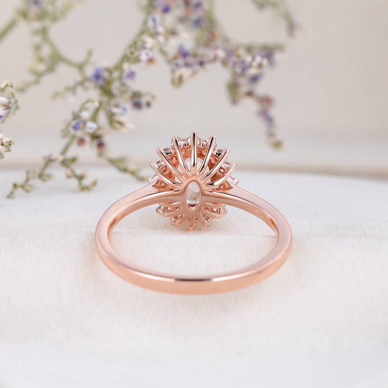 1 CT Oval Cut Morganite Diamond Rose Gold Over On 925 Sterling Silver Halo Wedding Ring