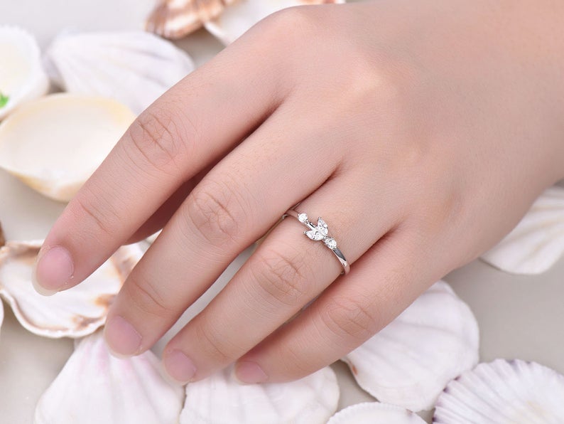 1.20 Ct Marquise & Round Cut Diamond 925 Sterling Silver Arrow Style Unique Ring
