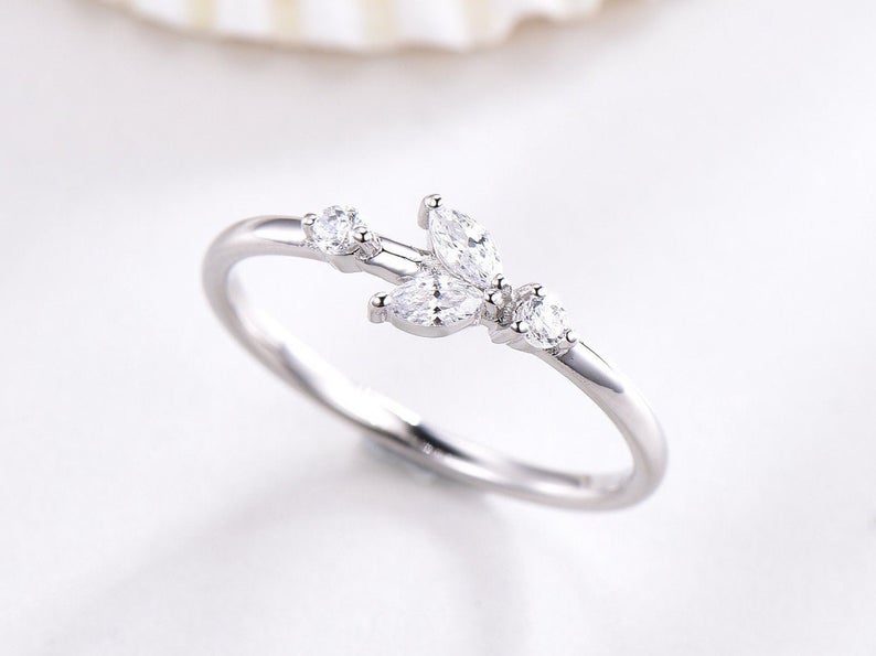 1.20 Ct Marquise & Round Cut Diamond 925 Sterling Silver Arrow Style Unique Ring