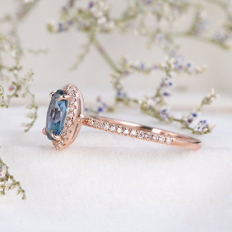 2 CT Oval Cut Blue Topaz Diamond Rose Gold Over On 925 Sterling Silver Woman Wedding Ring