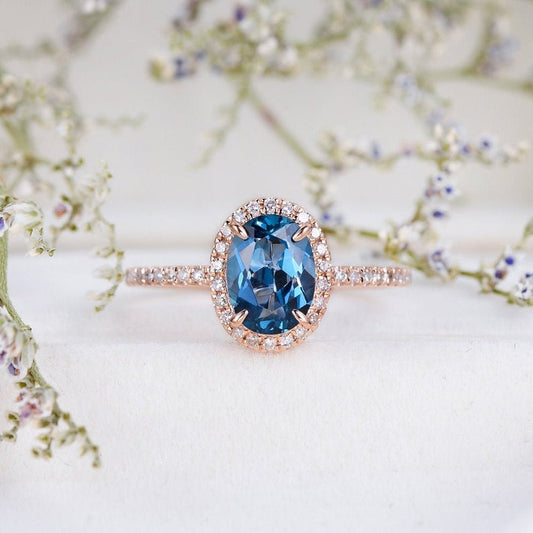 2 CT Oval Cut Blue Topaz Diamond Rose Gold Over On 925 Sterling Silver Woman Wedding Ring