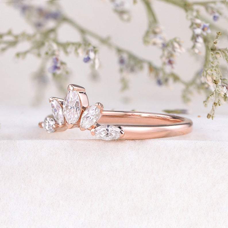 1 CT Marquise Cut Diamond 925 Sterling Silver Curved Wedding Band Ring