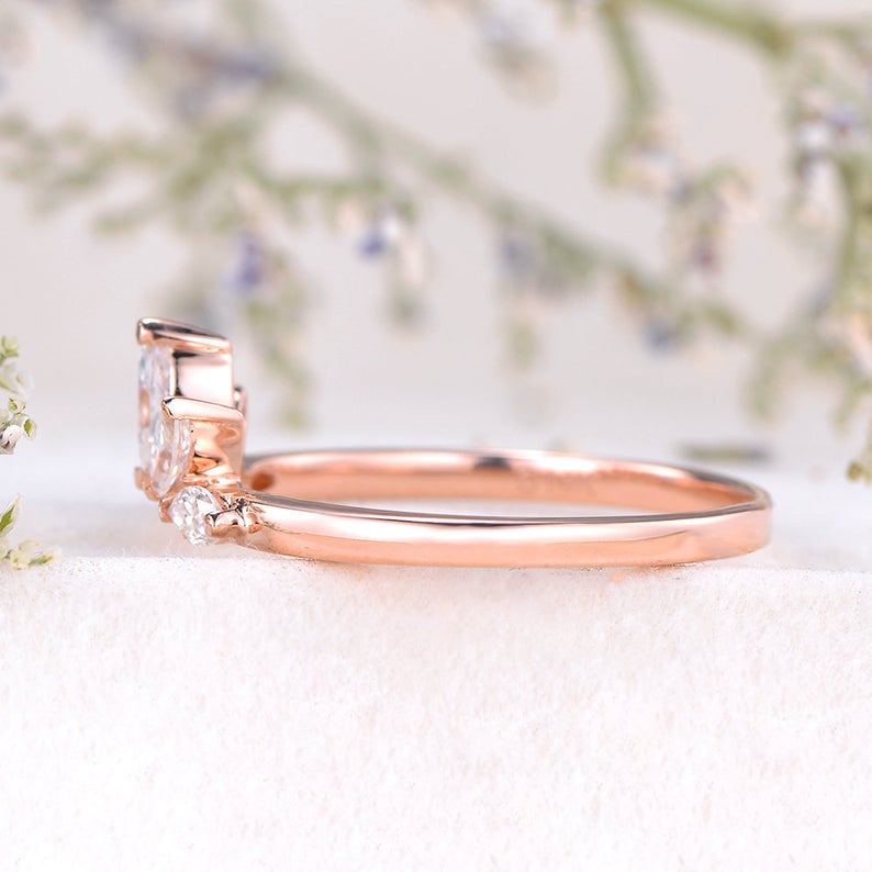 1 CT Marquise Cut Diamond 925 Sterling Silver Curved Wedding Band Ring