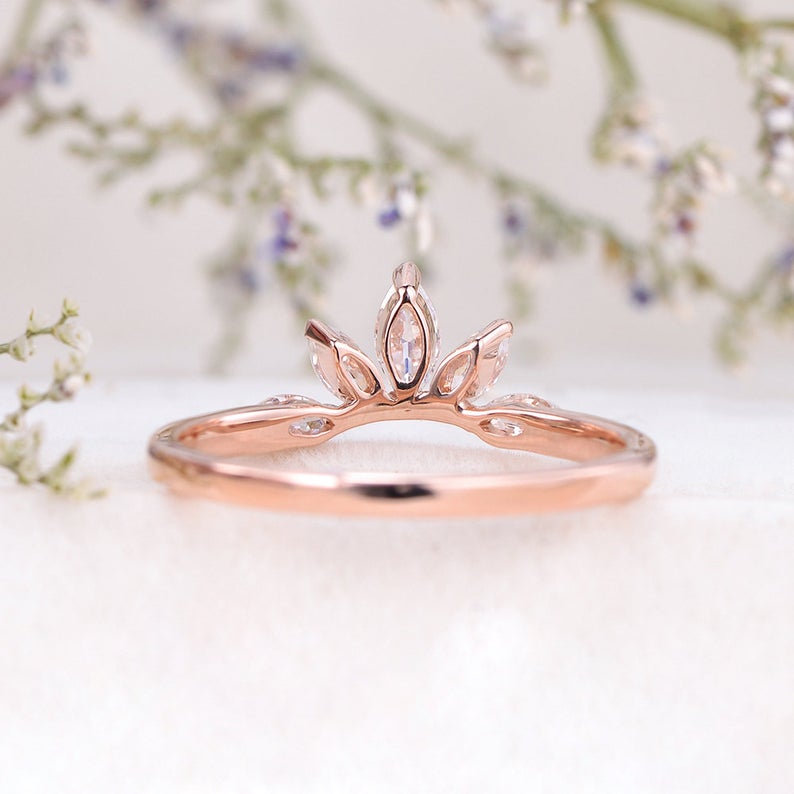 1 CT Marquise Cut Diamond 925 Sterling Silver Curved Wedding Band Ring