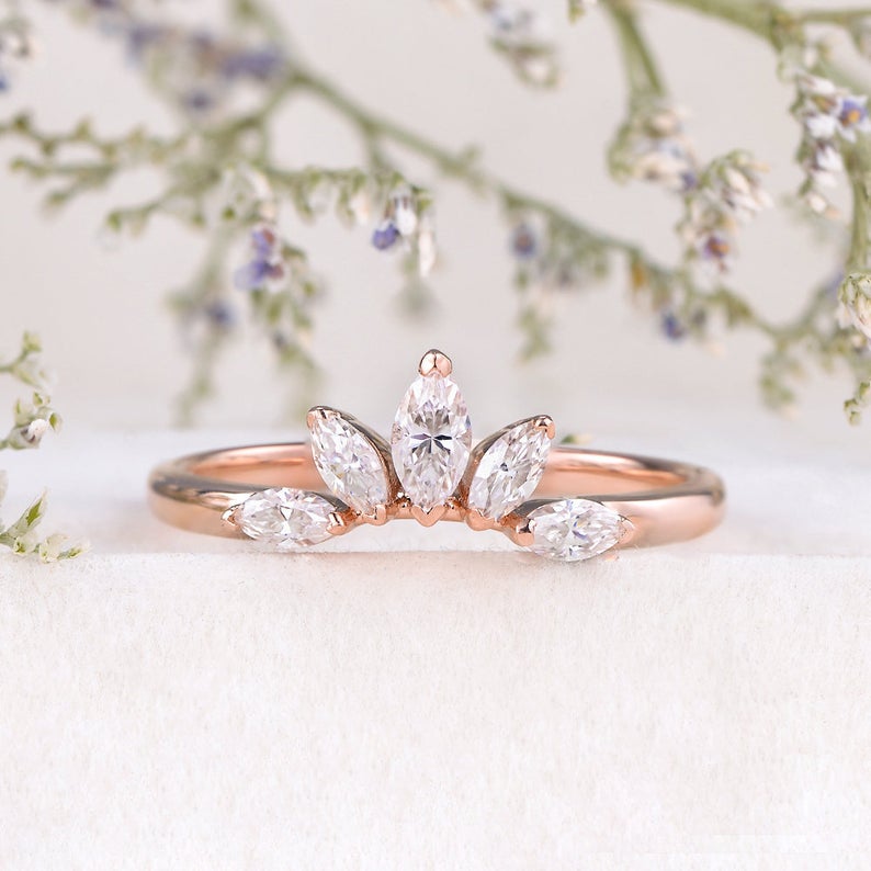 CT Marquise Cut Diamond 925 Sterling Silver Curved Wedding Band Ring