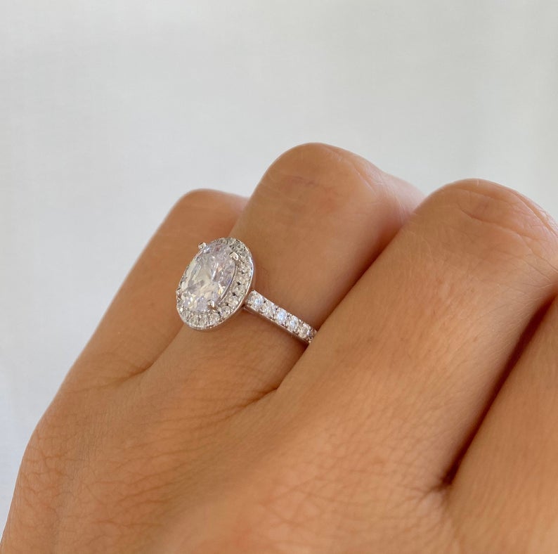 2 CT Oval Cut Diamond 925 Sterling Silver Halo Engagement Ring