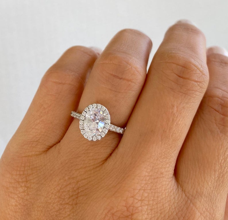 2 CT Oval Cut Diamond 925 Sterling Silver Halo Engagement Ring
