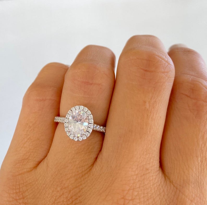 2 CT Oval Cut Diamond 925 Sterling Silver Halo Engagement Ring