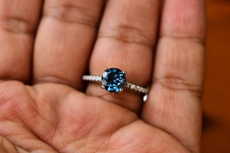 1 CT Round Cut London Blue Topaz Diamond White Gold Over On 925 Sterling Silver Halo Wedding Ring
