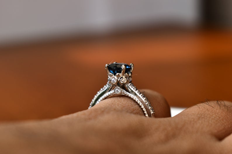 1 CT Round Cut London Blue Topaz Diamond White Gold Over On 925 Sterling Silver Halo Wedding Ring