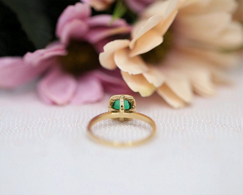 1 CT Cushion Cut Emerald Diamond Yellow Gold Over On 925 Sterling Silver Halo Anniversary Ring