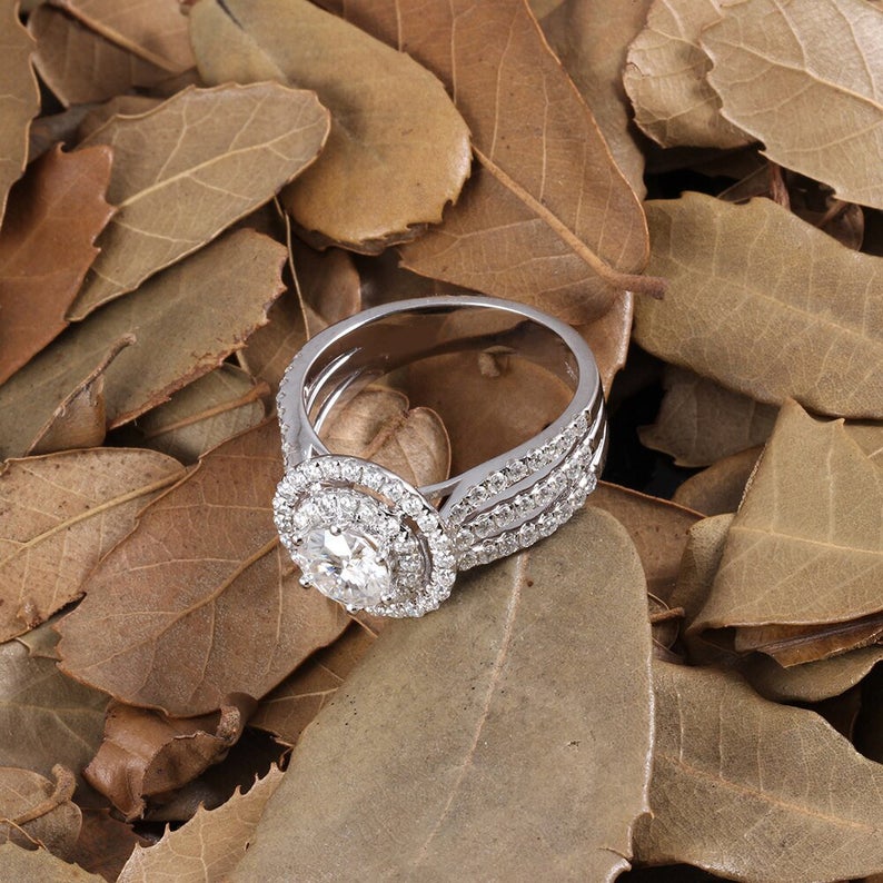 1 CT Round Cut Diamond 925 Sterling Silver Double Halo Wedding Ring