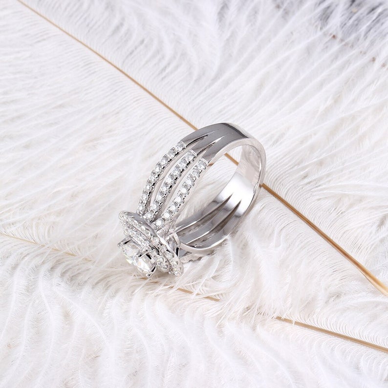 1 CT Round Cut Diamond 925 Sterling Silver Double Halo Wedding Ring