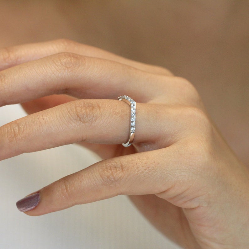 0.25 Brilliant Cut Diamond 925 Sterling Silver Curve Wedding Half Eternity Band Ring