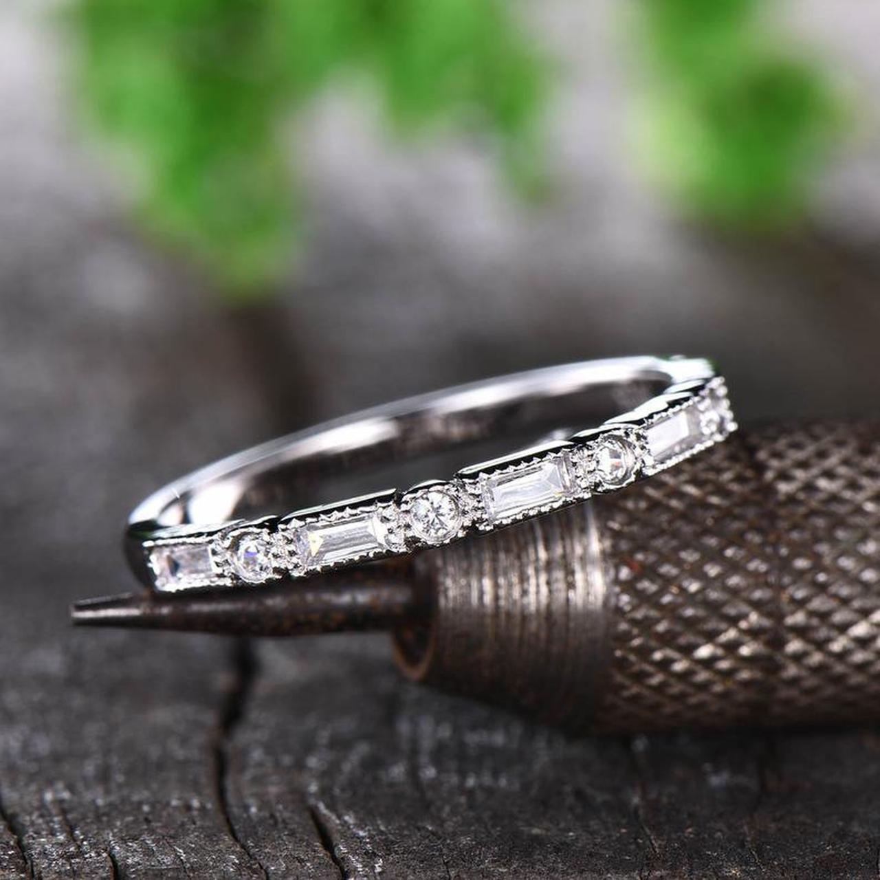 0.75 CT Baguette & Round Cut Diamond 925 Sterling Silver Wedding Band Ring