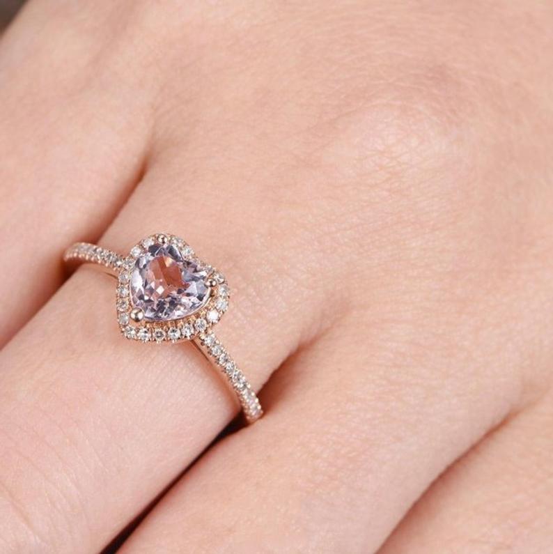 1 CT Heart Cut Morganite Diamond 925 Sterling Silver Halo Anniversary Ring - atjewels.in