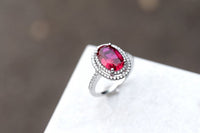 2.50 CT Oval Cut Red Ruby Diamond 925 Sterling Silver Halo Anniversary Ring