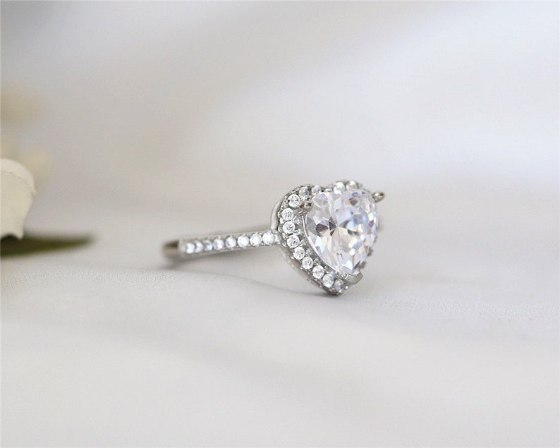 1 CT Heart Cut CZ Diamond 925 Sterling Silver Halo Engagement Ring