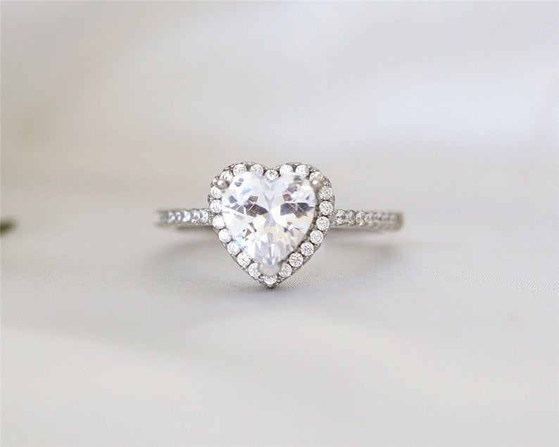 1 CT Heart Cut CZ Diamond 925 Sterling Silver Halo Engagement Ring