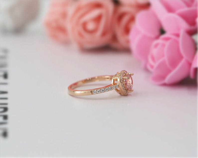 1 CT Heart Pink Morganite Diamond Rose Gold Over On 925 Sterling Silver Halo Engagement Ring