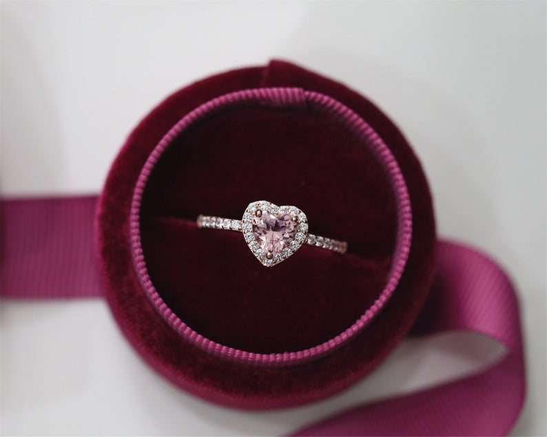 1 CT Heart Pink Morganite Diamond Rose Gold Over On 925 Sterling Silver Halo Engagement Ring