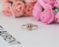 1 CT Heart Pink Morganite Diamond Rose Gold Over On 925 Sterling Silver Halo Engagement Ring