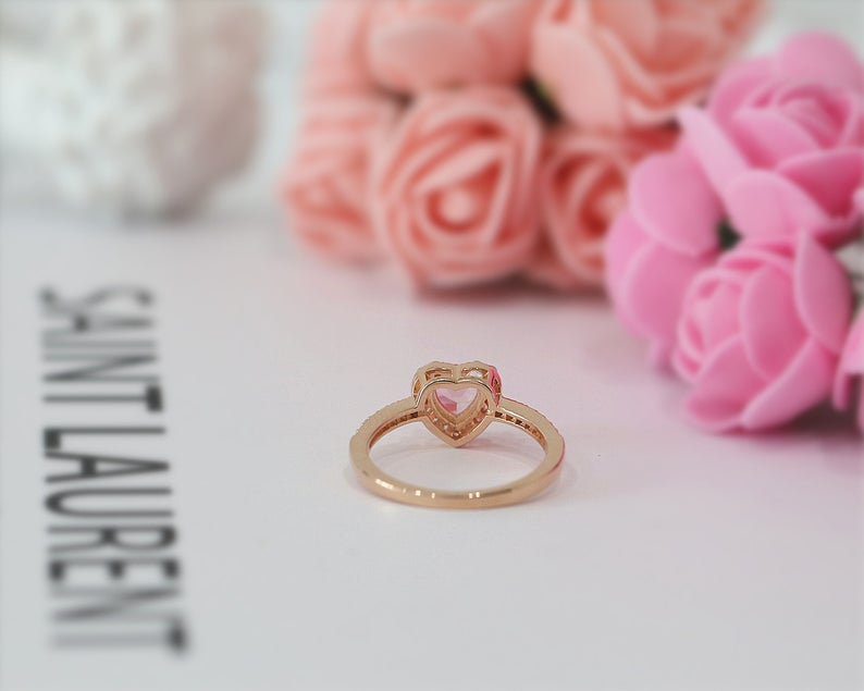 1 CT Heart Pink Morganite Diamond Rose Gold Over On 925 Sterling Silver Halo Engagement Ring