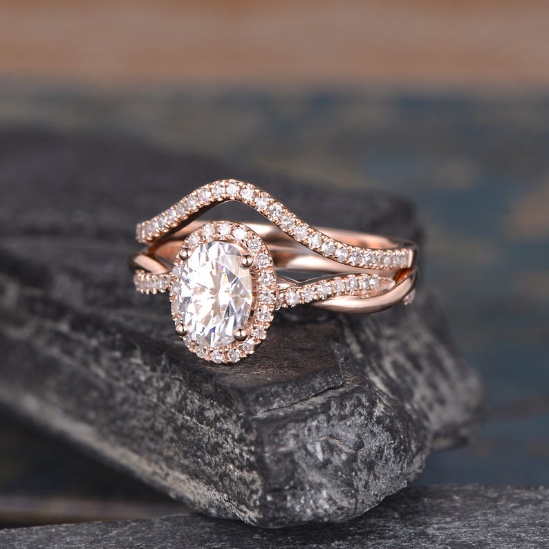 2.75 Ct Oval & Round Cut Infinity Bridal Ring Set Rose Gold Over On 925 Sterling Silver