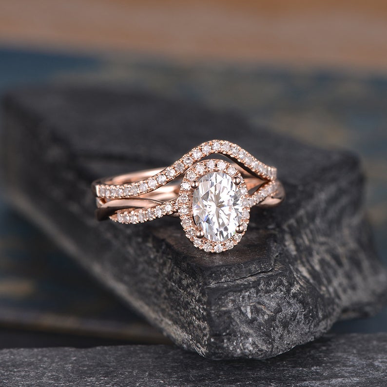 2.75 Ct Oval & Round Cut Infinity Bridal Ring Set Rose Gold Over On 925 Sterling Silver