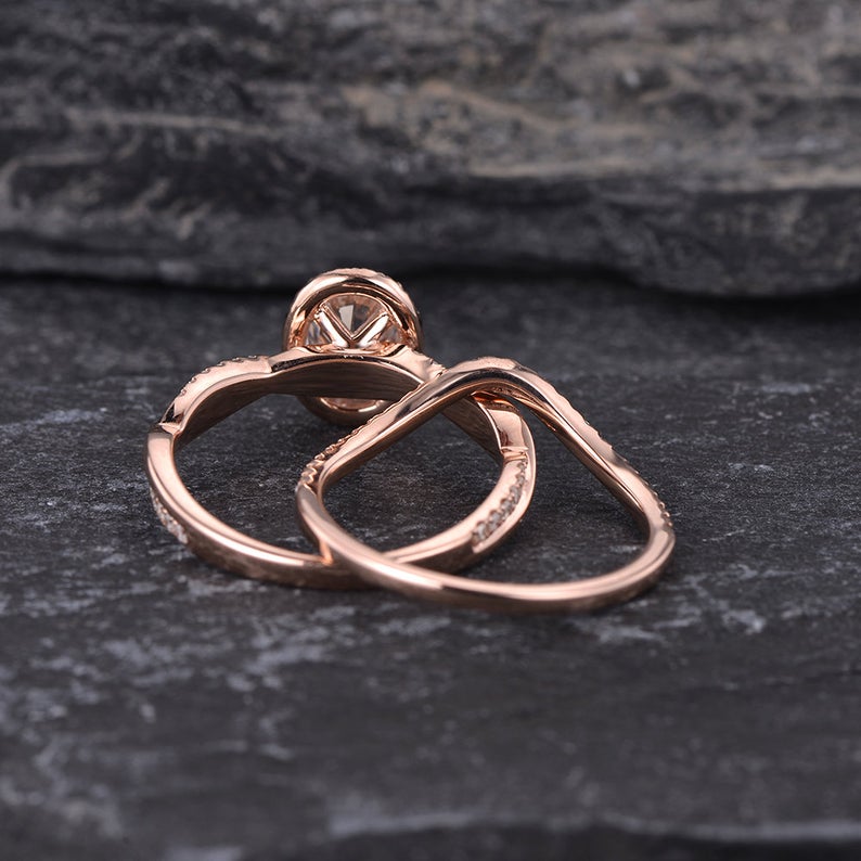 2.75 Ct Oval & Round Cut Infinity Bridal Ring Set Rose Gold Over On 925 Sterling Silver