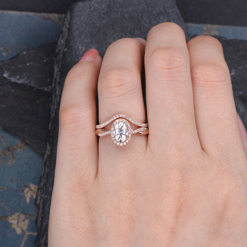 2.75 Ct Oval & Round Cut Infinity Bridal Ring Set Rose Gold Over On 925 Sterling Silver
