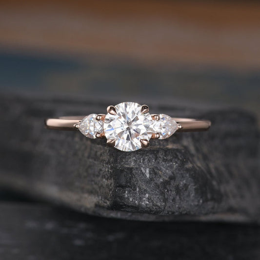 1.25 Ct Round & Pear Cut Three-Stone Promise Gift Ring In 925 Sterling Silver