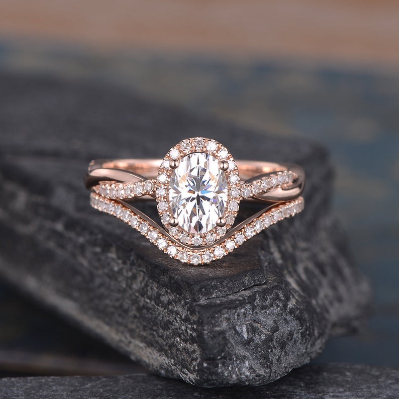 Ct Oval Round Cut Infinity Bridal Ring Set Rose Gold Over On 925 Sterling Silver