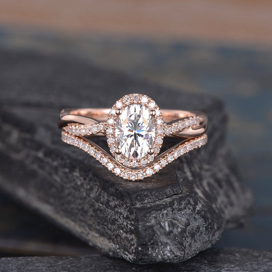 2.75 Ct Oval & Round Cut Infinity Bridal Ring Set Rose Gold Over On 925 Sterling Silver
