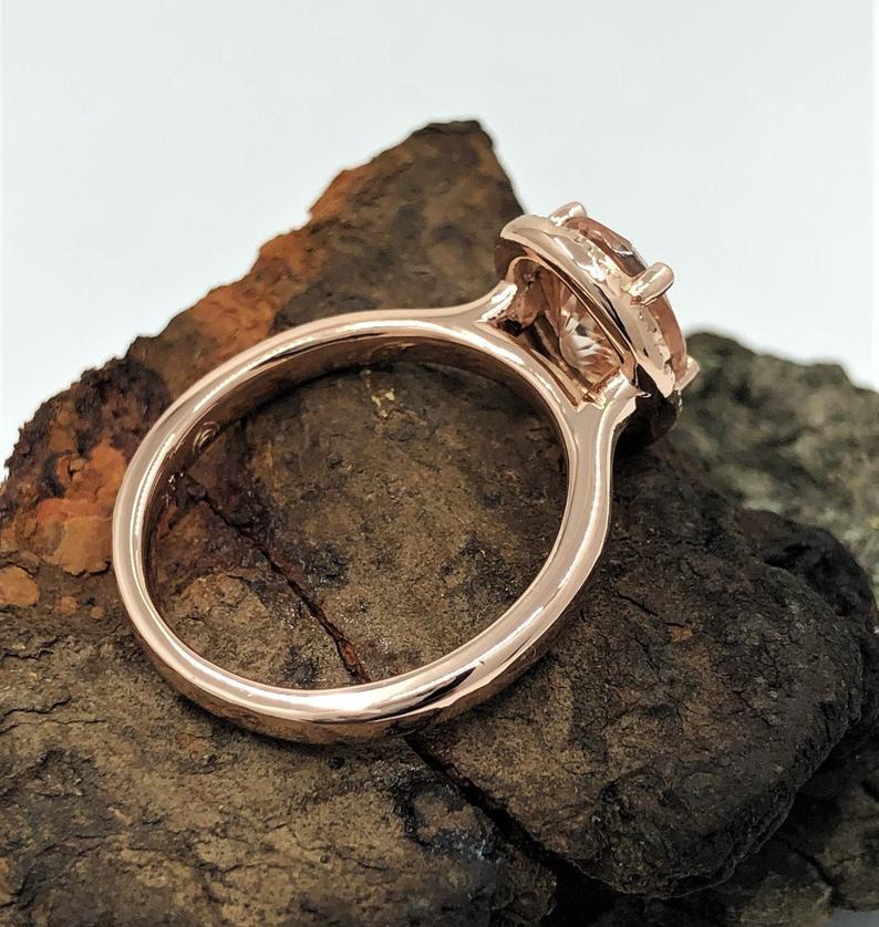 2 CT Oval Cut Morganite Diamond Rose Gold Over On 925 Sterling Silver Halo Anniversary Ring