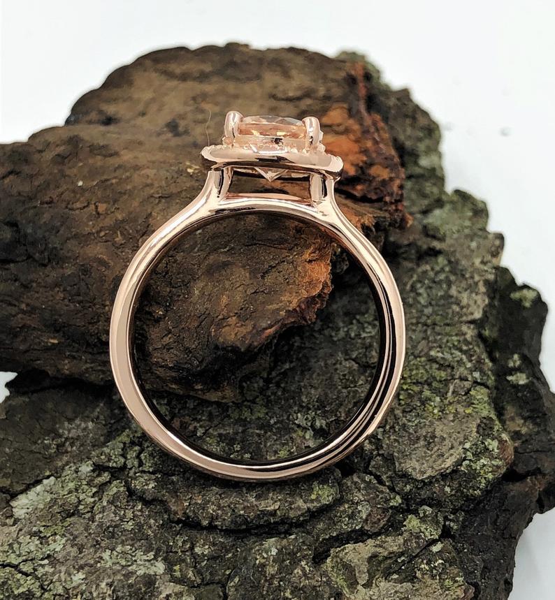 2 CT Oval Cut Morganite Diamond Rose Gold Over On 925 Sterling Silver Halo Anniversary Ring