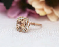 2 CT Cushion Cut Morganite Diamond 925 Sterling Silver Double Halo Wedding Ring