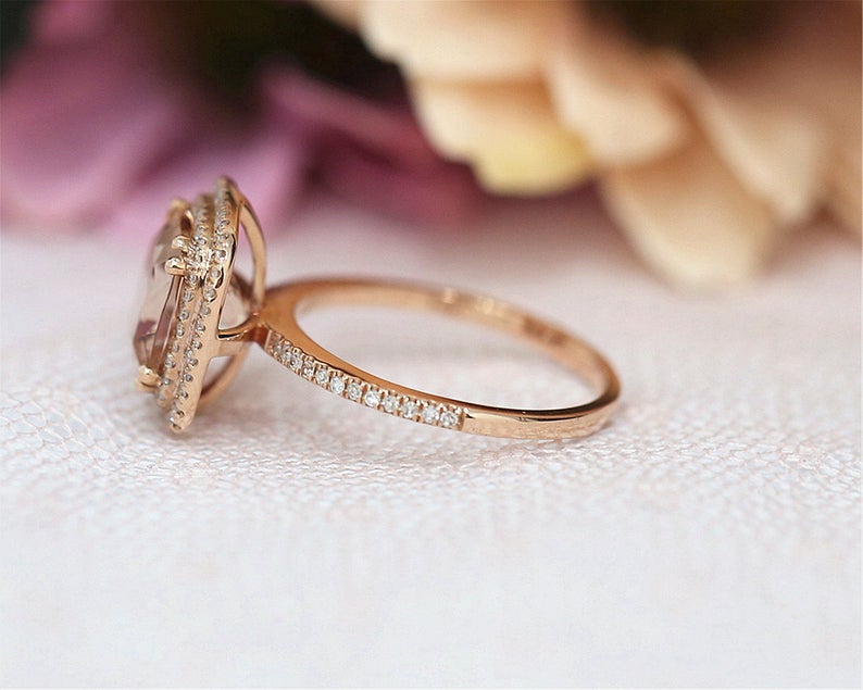 2 CT Cushion Cut Morganite Diamond 925 Sterling Silver Double Halo Wedding Ring
