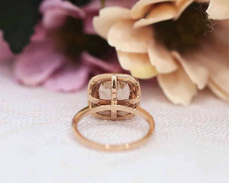 2 CT Cushion Cut Morganite Diamond 925 Sterling Silver Double Halo Wedding Ring