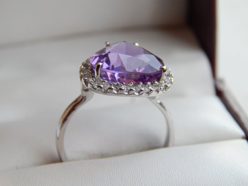 3 CT Pear Cut Amethyst Diamond 925 Sterling Silver Halo Anniversary Ring