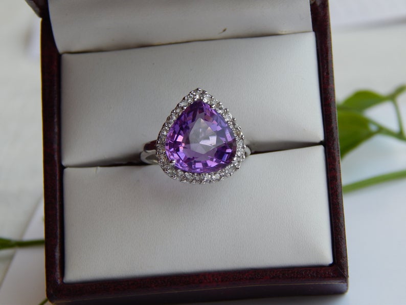 3 CT Pear Cut Amethyst Diamond 925 Sterling Silver Halo Anniversary Ring