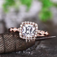 1 CT Cushion Cut Diamond Rose Gold Over On 925 Sterling Silver Halo Promise Ring